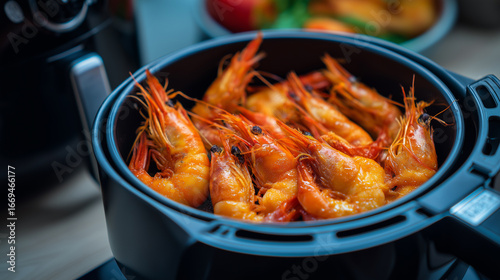 Wallpaper Mural Crispy breaded shrimp cooked in an air fryer, served hot and garnished with herbs, showcasing healthy, oil-free seafood preparation. Torontodigital.ca