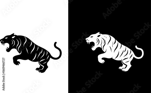 Panther silhouette vector illustration, black and white stealth predator artwork, wild strength minimal design