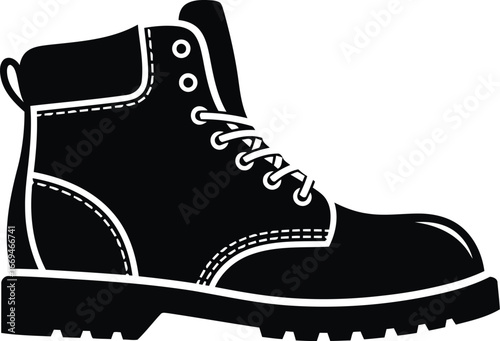 Vector art of black work boot with laces, a sturdy and reliable footwear option