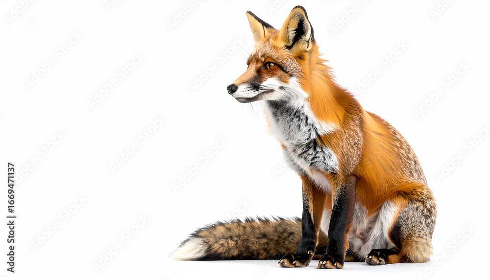 Obraz premium Stunning Red Fox Portrait on White Background Wildlife Mammal