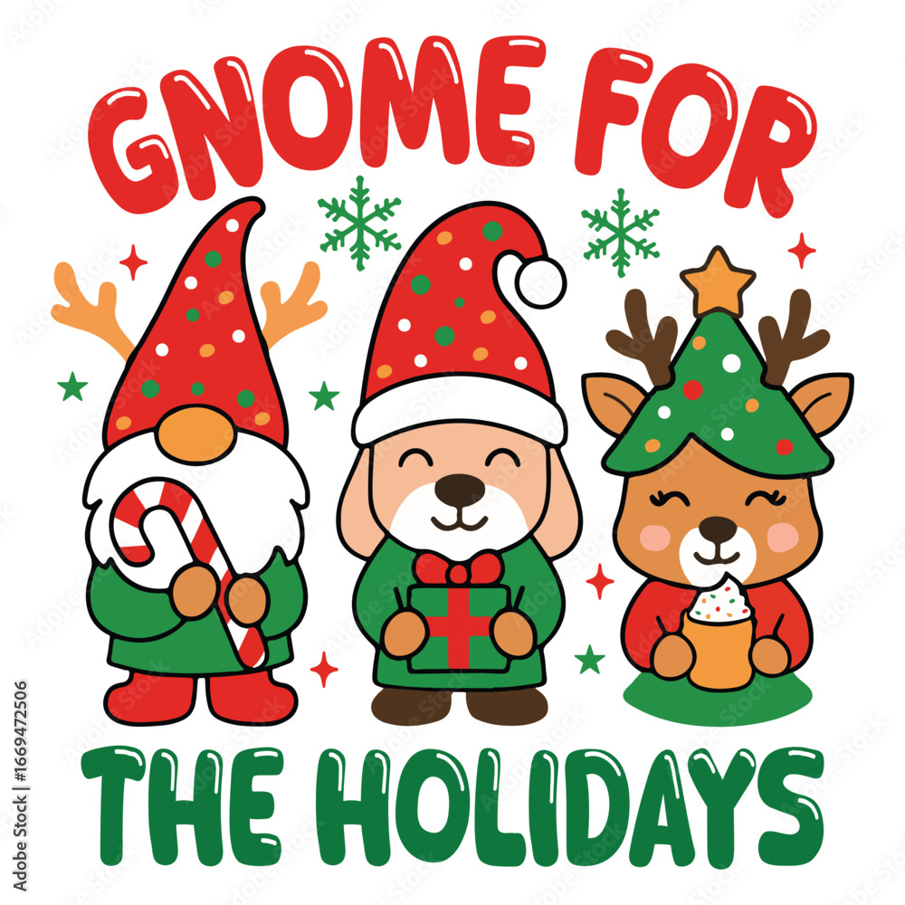 Obraz premium Gnome For The Holidays - Retro Christmas Magic T-shirt, Merry Christmas Clipart, Wizard Christmas Shirt, Funny Santa Claus Illustration, Xmas Vintage Shirt 