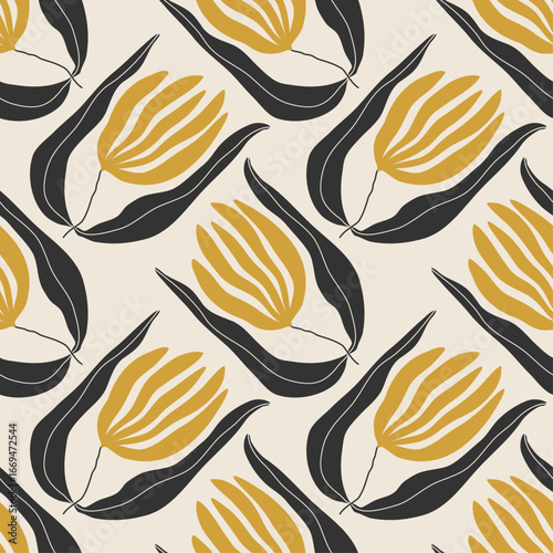 Trendy minimalist seamless botanical pattern with abstract creative hand drawn composition