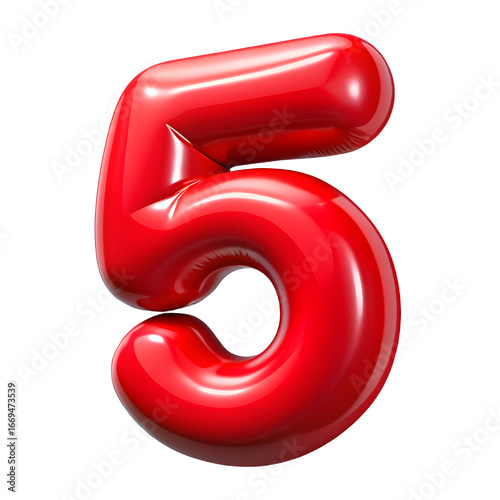 Red Balloon Number Five Isolated on Transparent Background for Graphic Design Projects
