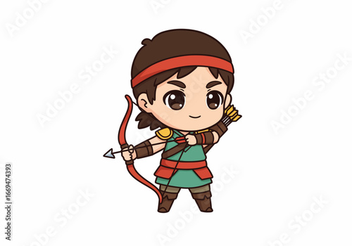 Chibi archer with a bow arrow headband and green tunic