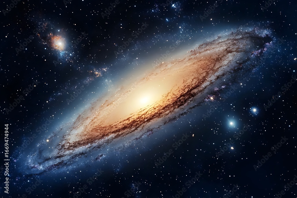 Fototapeta premium Bright spiral galaxy in the night sky.