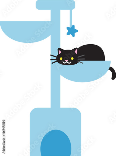 キャットタワーと黒猫のベクターイラスト素材
