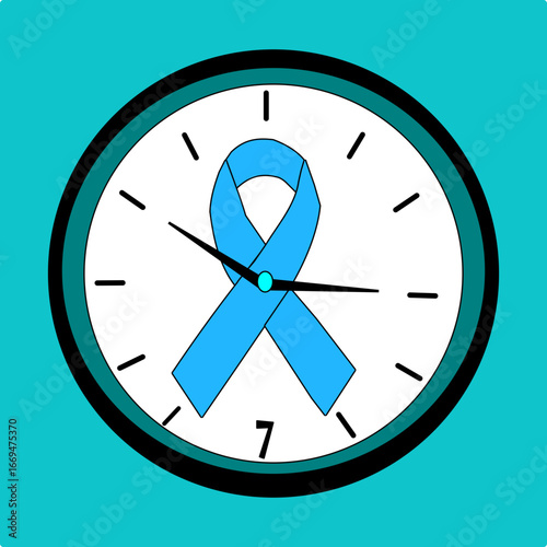 Clock Highlighting Number Seven with Awareness Ribbon