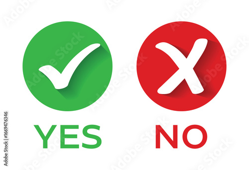 Set of green and red circle check box with yes and no sign. Yes and no buttons. Vector illustration.
