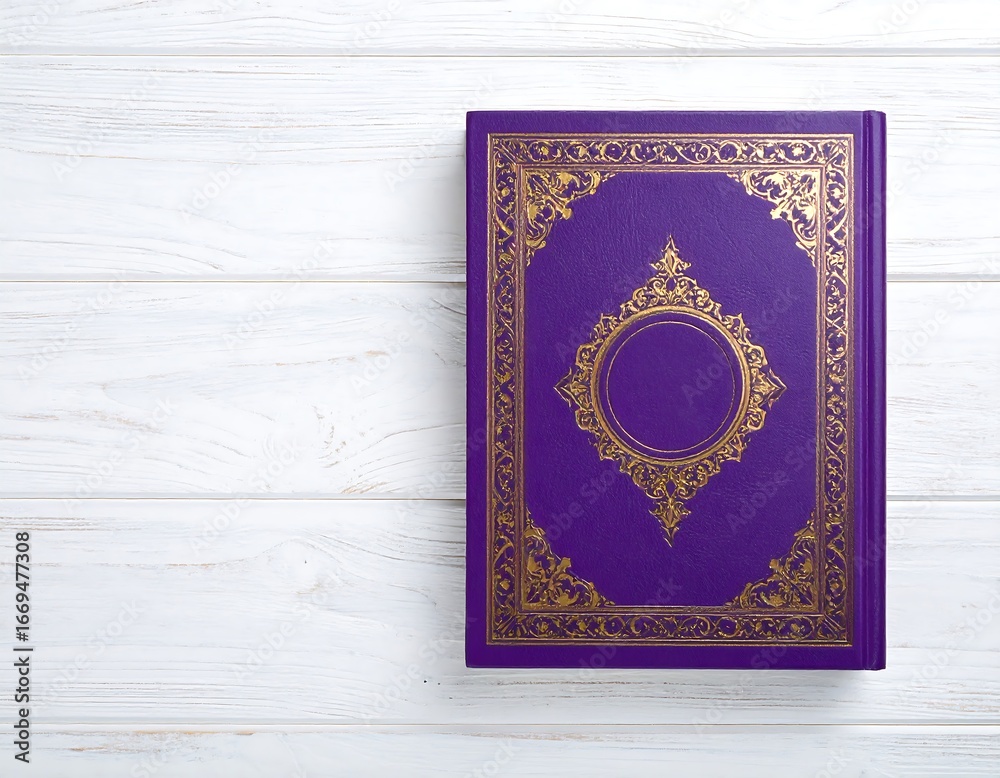 Fototapeta premium Purple book on white wood