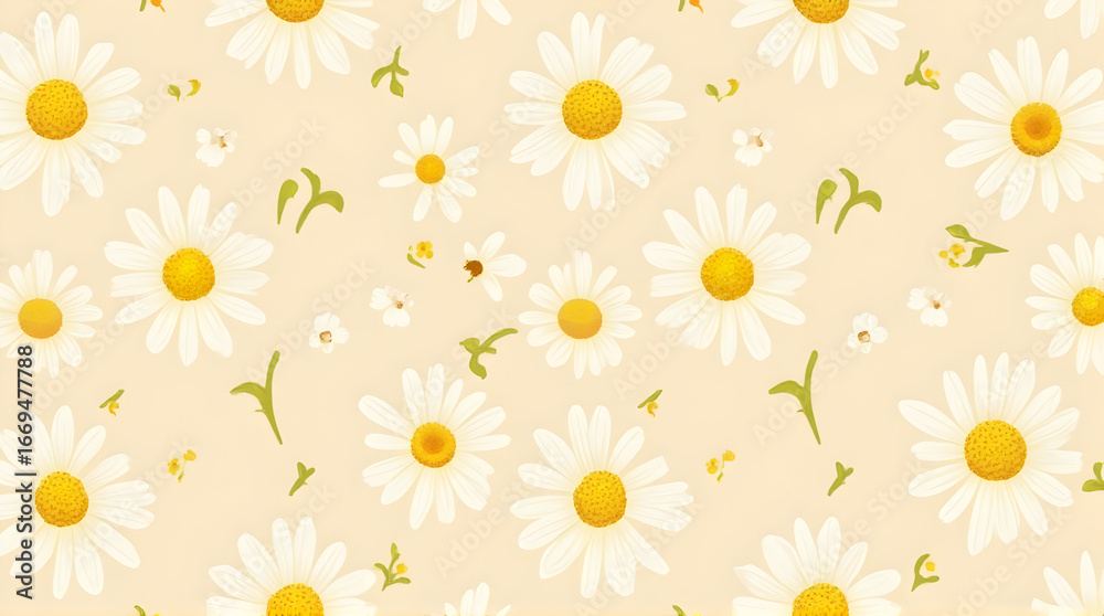 Obraz premium Daisy Flower Pattern with Creamy Background for Textile Design