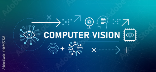 Computer Vision conceptual banner illustration cameras eyes and data processing field of AI artificial intelligence enables to understand visual data from images and videos