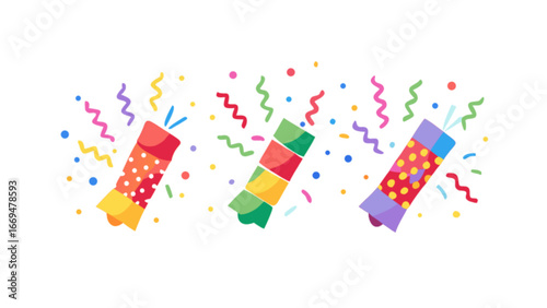 Celebrate special moments with vibrant confetti explosions and colorful party poppers, perfect for birthdays, New Year's Eve, and festive occasions bringing joy and excitement