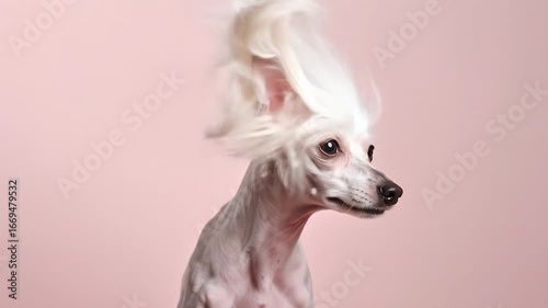 Playful chinese crested dog studio shot