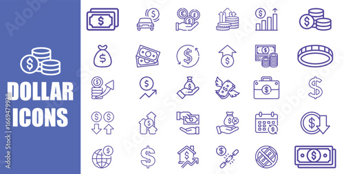 Collection of Dollar and Money Icons for Financial Concepts