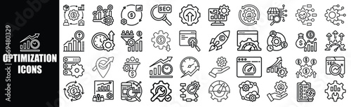 Optimization Icons: Business Growth, SEO, and Performance Metrics