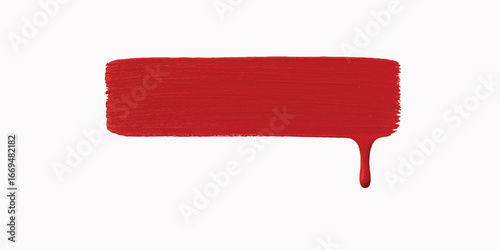 Print     red paint brush stroke in a long rectangular stripe shape and smooth texture with dripping bottom end on white background