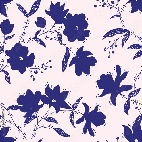 Big flowers pattern, upscale floral pattern. graphical textures floral, trendy colors pattern , flowers background with leaves. vector illustration