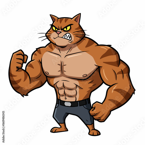 muscular cat clenching his fists in excitement