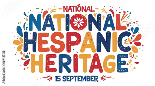 Festive “National Hispanic Heritage” banner with hands, confetti, and celebratory colors, 4K and HD image