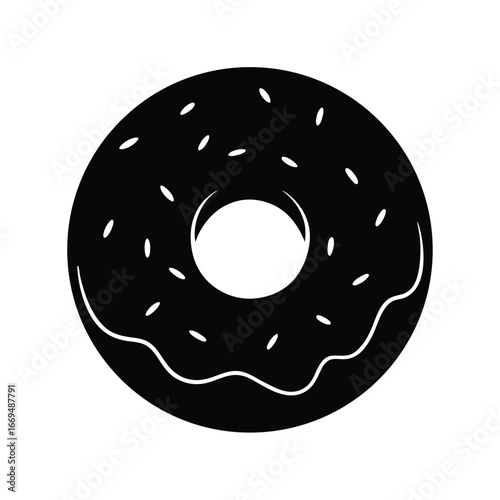 Black donut, chocolate glazed donut, sweet treat, dessert icon, food illustration