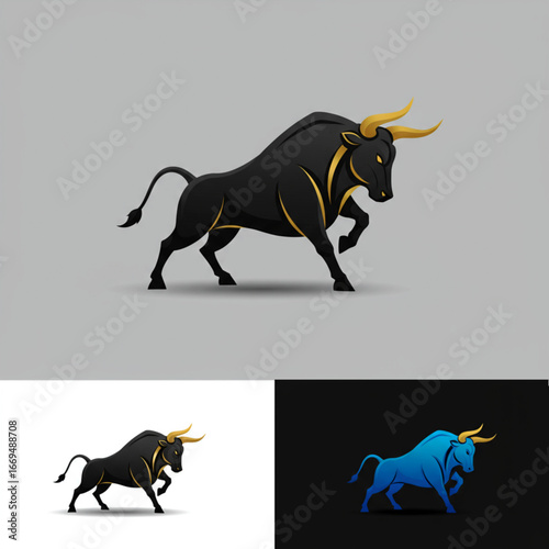 Dynamic bull vector artwork symbolizing motion, energy, and progress, often used in promotional materials.