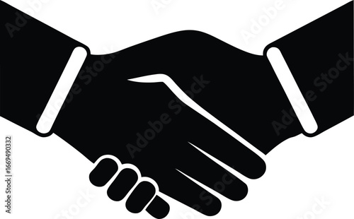 Handshake icon, business partnership symbol, agreement handshake, black and white vector