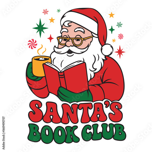 santas book club - Retro christmas magic T-shirt, merry christmas clipart, wizard christmas shirt, funny santa claus illustration, xmas vintage shirt
