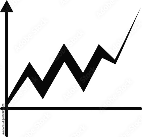 Black line graph, chart, business growth, statistics icon, vector