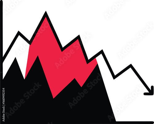 Business decline, falling graph, red warning, financial crisis, stock market downtrend