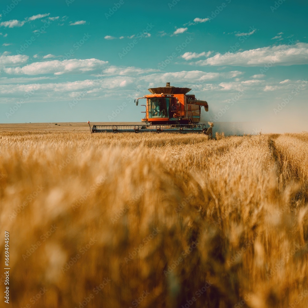 Fototapeta premium Golden field, harvester