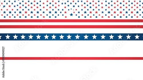 Red and blue stripped line border with stars on blank background template. America 4th of July Memorial or Independence day theme wallpaper.