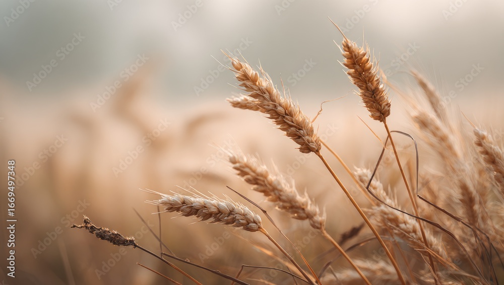 Fototapeta premium Golden wheat stalks in a soft morning light