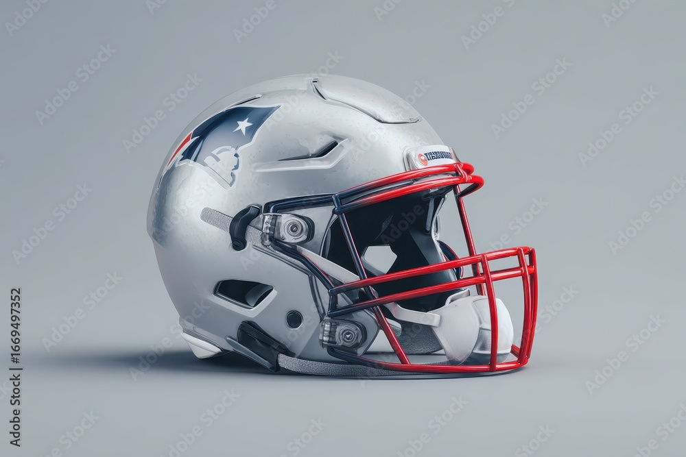 Fototapeta premium American football helmet mockup featuring a sleek design against a grey background, perfect for showcasing sports equipment aesthetics and branding concepts