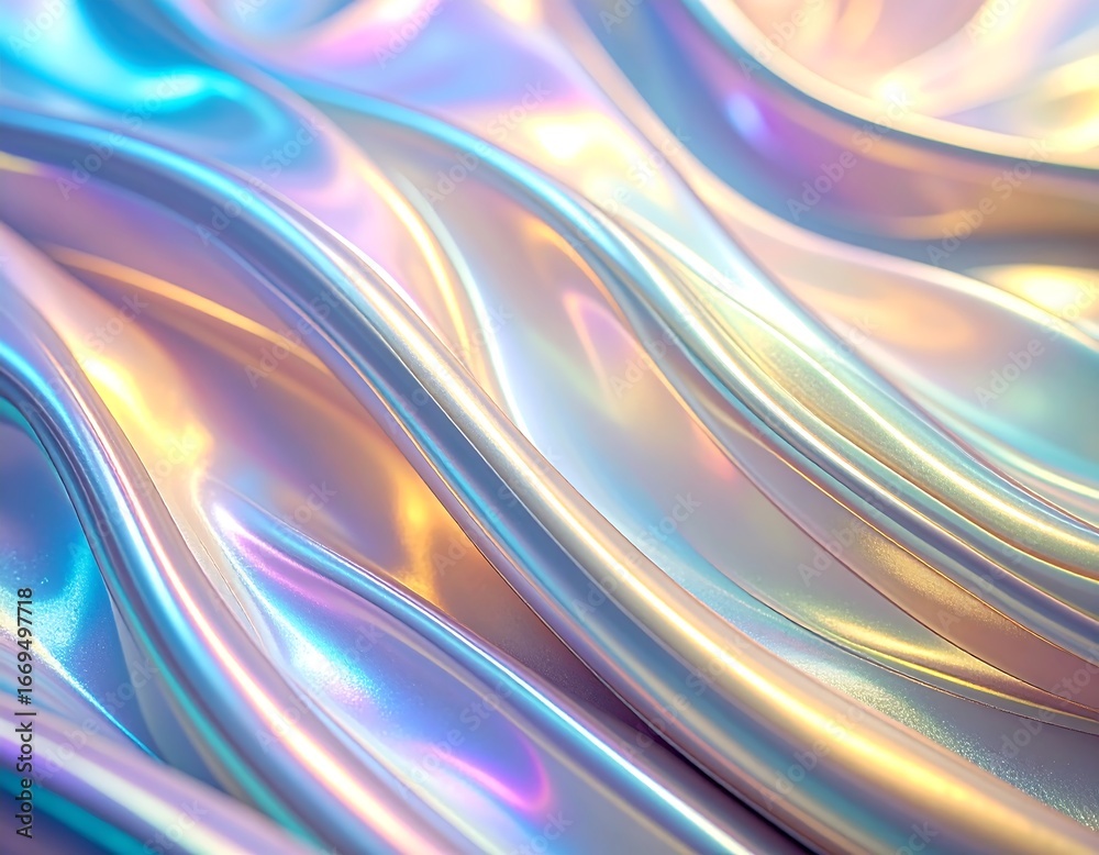 Naklejka premium Iridescent, flowing fabric with pastel hues and smooth, undulating waves