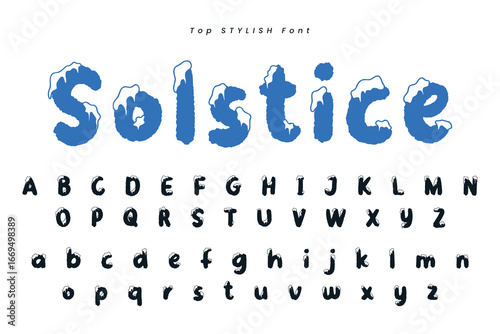 Winter vector alphabet with snow. letter abc, ice cold font, season frost font