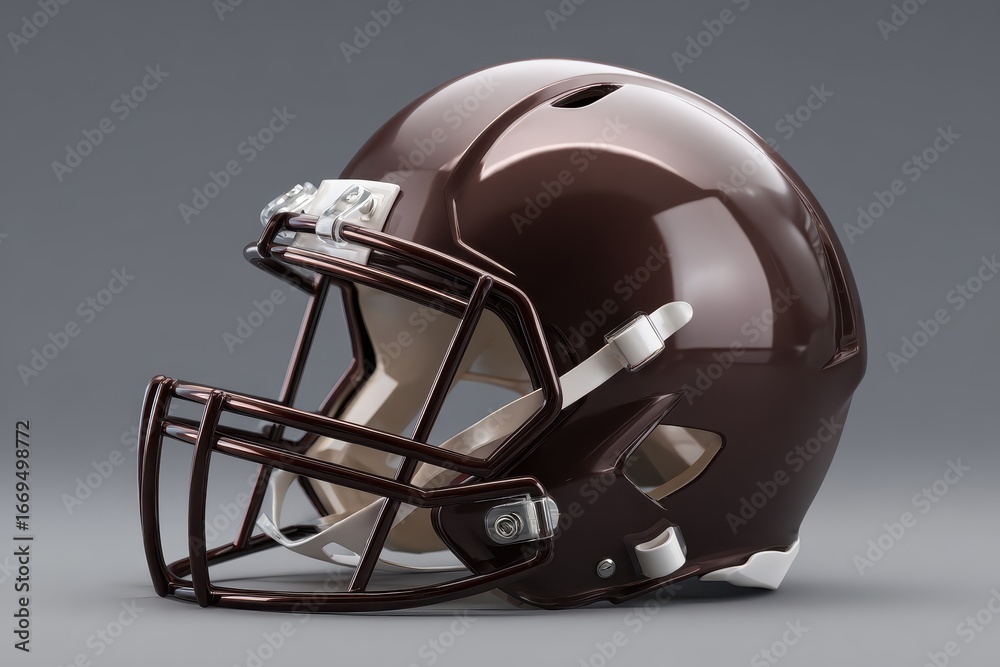 Naklejka premium Realistic portrayal of a simple american football helmet on a neutral backdrop showcasing its sleek design and functionality