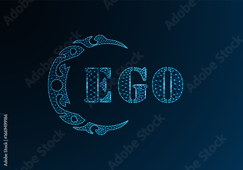 Low poly letter logo EGO design. EGO letter logo low poly vector design on blue color gradient background. EGO logo low poly design