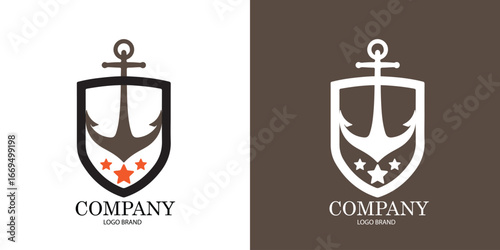 Strong marine company logo with anchor emblem for ship and cargo services