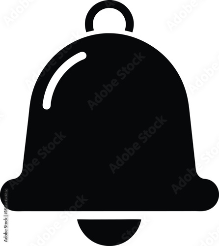 Notification bell icon, black silhouette, alert symbol, vector graphic