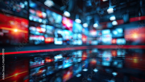 Blurry news studio interior