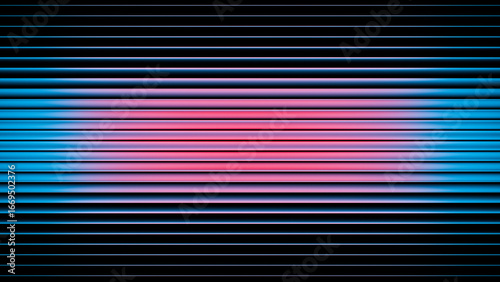Vászonkép Abstract design featuring parallel centred blue and red circular shapes creating gradient lines on a black background