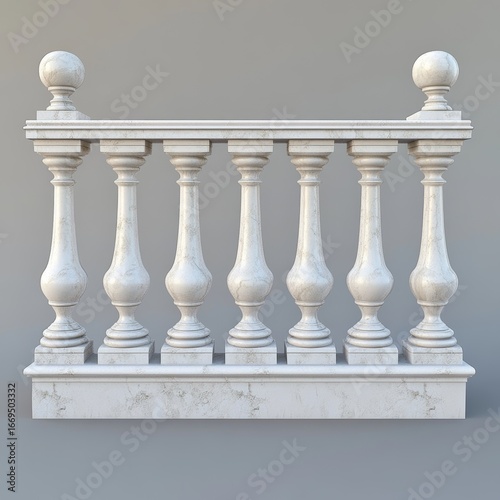 Balcony railings, fences, and low walls have decorative parts. This set shows realistic 3D pillars, posts, handrails, and bases made of white stone or marble. They look like old, classic designs.
