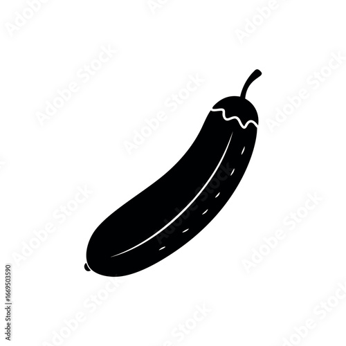 Minimalist black and white illustration of a garden fresh pickling cucumber Silhouette vector