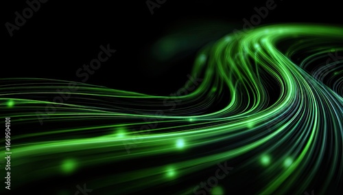 Abstract green lines on black background