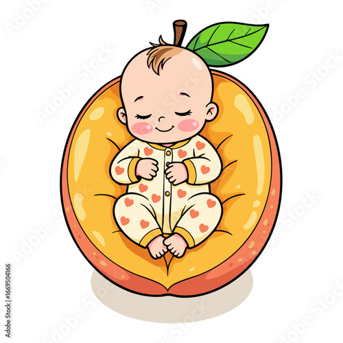 Cute Baby Sleeping on a Peach Vector Illustration