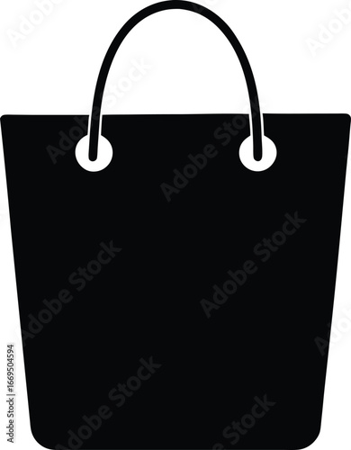Black shopping bag, tote bag, handbag icon, vector illustration, minimalist design