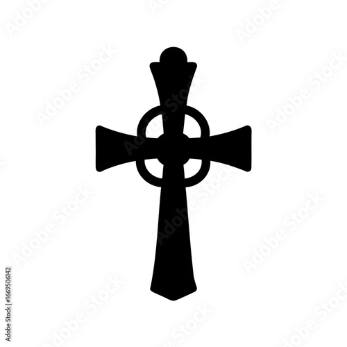 A simple monochrome Celtic cross with circle, symbolizing faith and heritage