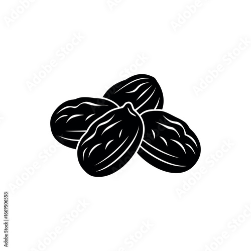 Monochrome illustration of a bunch of raisins, a healthy and sweet snack Silhouette vector