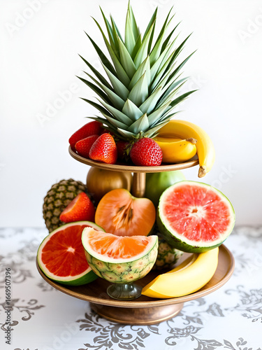 etagere with fresh tropical fruit