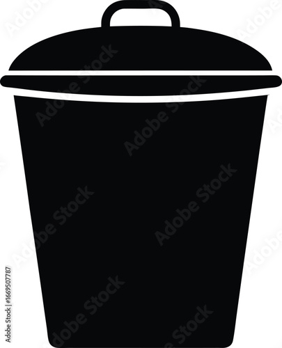Black trash can, waste bin, garbage container, recycling symbol